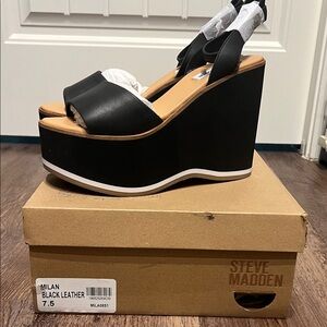 Steve Madden Black Leather Platform Wedges